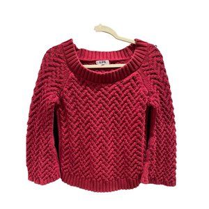 Women's 525 America Chunky Crocheted Raspberry Pink Cropped Sweater Size M